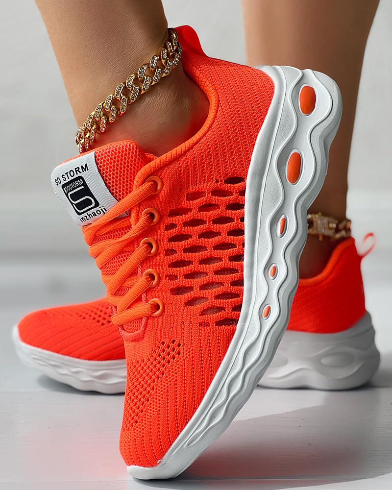 

Hollow Out Lace-up Casual Sneakers, Orange