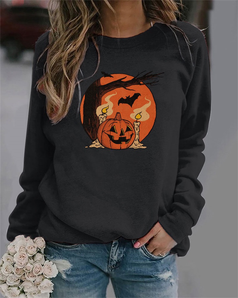 Plus Size Halloween Graphic Print Long Sleeve Top