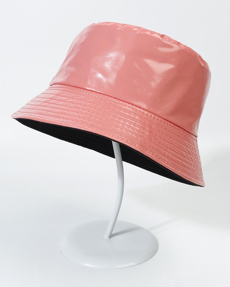 

Trendy Quilted Sun Protection PU Bucket Hat, Red bean