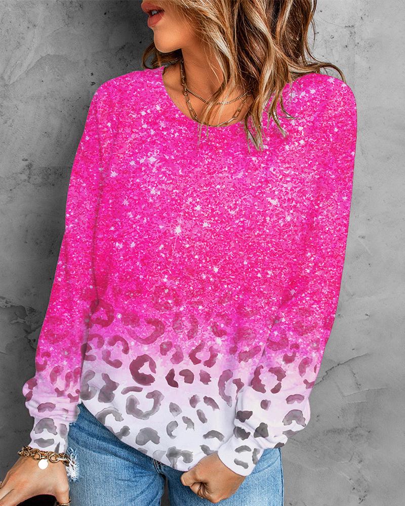 

Ombre Cheetah Print Long Sleeve Top, Rose red