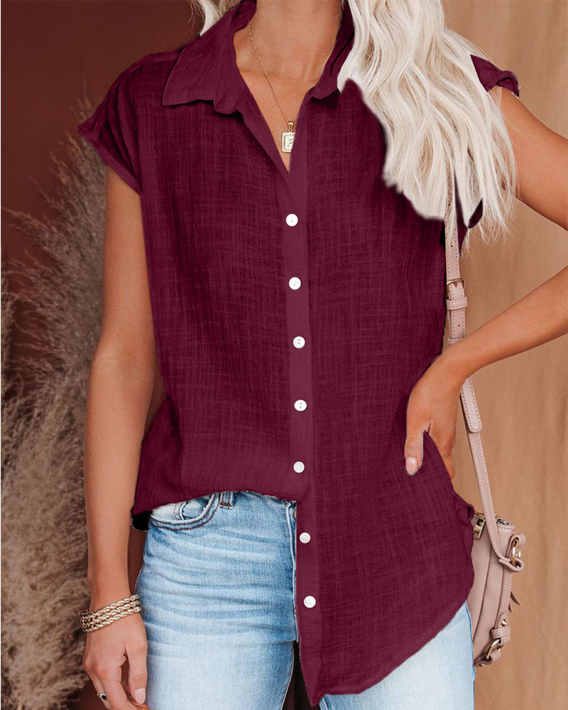 

Casual Short Sleeve Button Down Shirt, Wine red