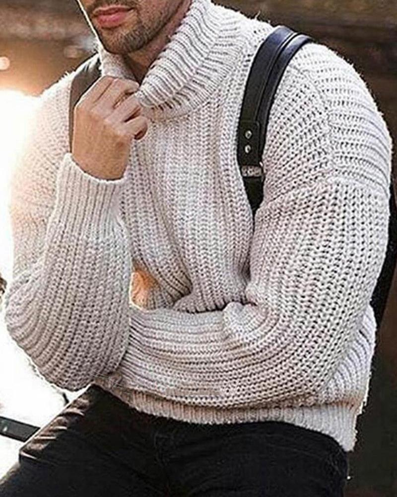 

Men Plain Long Sleeve Knit Sweater, Beige
