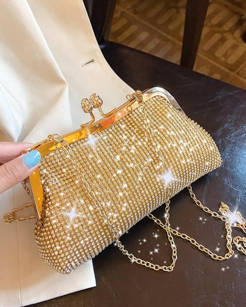 

Sparkling Rhinestone Shoulder Bag With Chain Handle, Gold