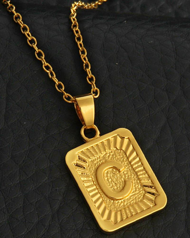 

1pc Letter Embossed Square Pendant Necklace, Style3