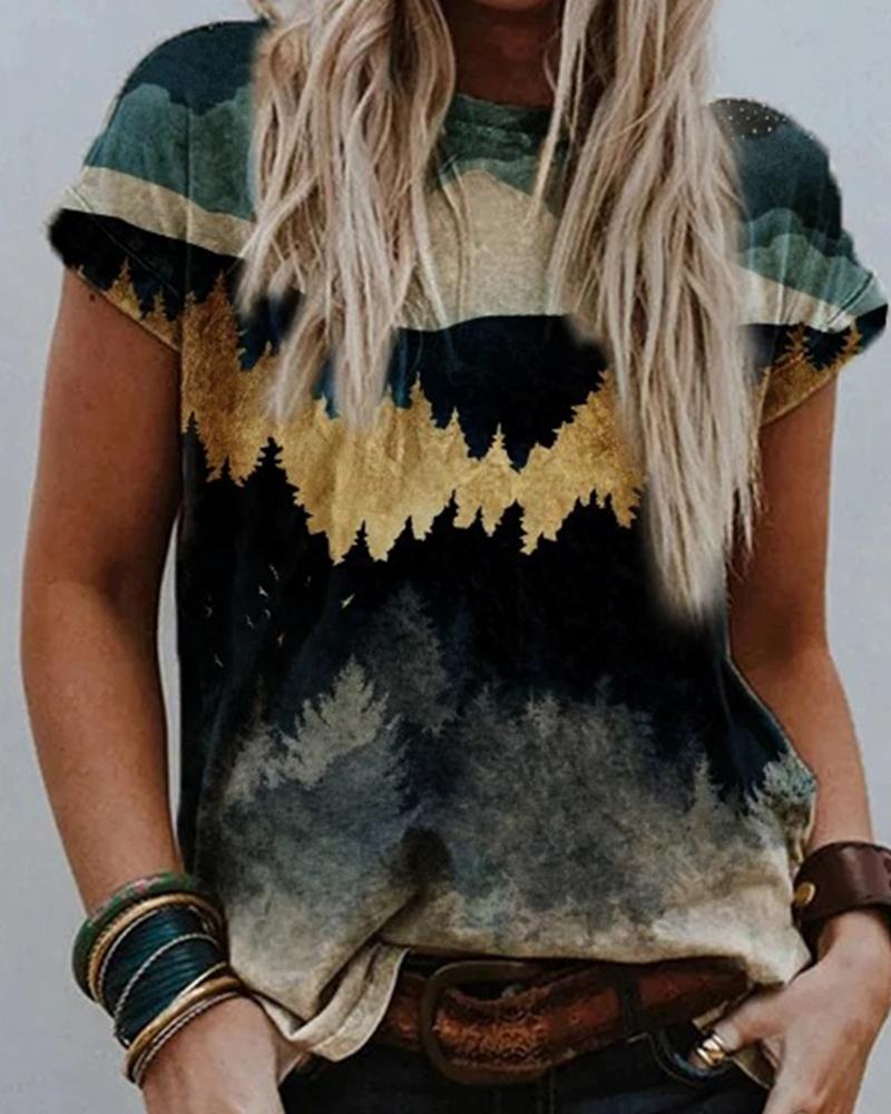 

3D Multicolor Scenery Print Short Sleeve Loose T-shirts, Style7