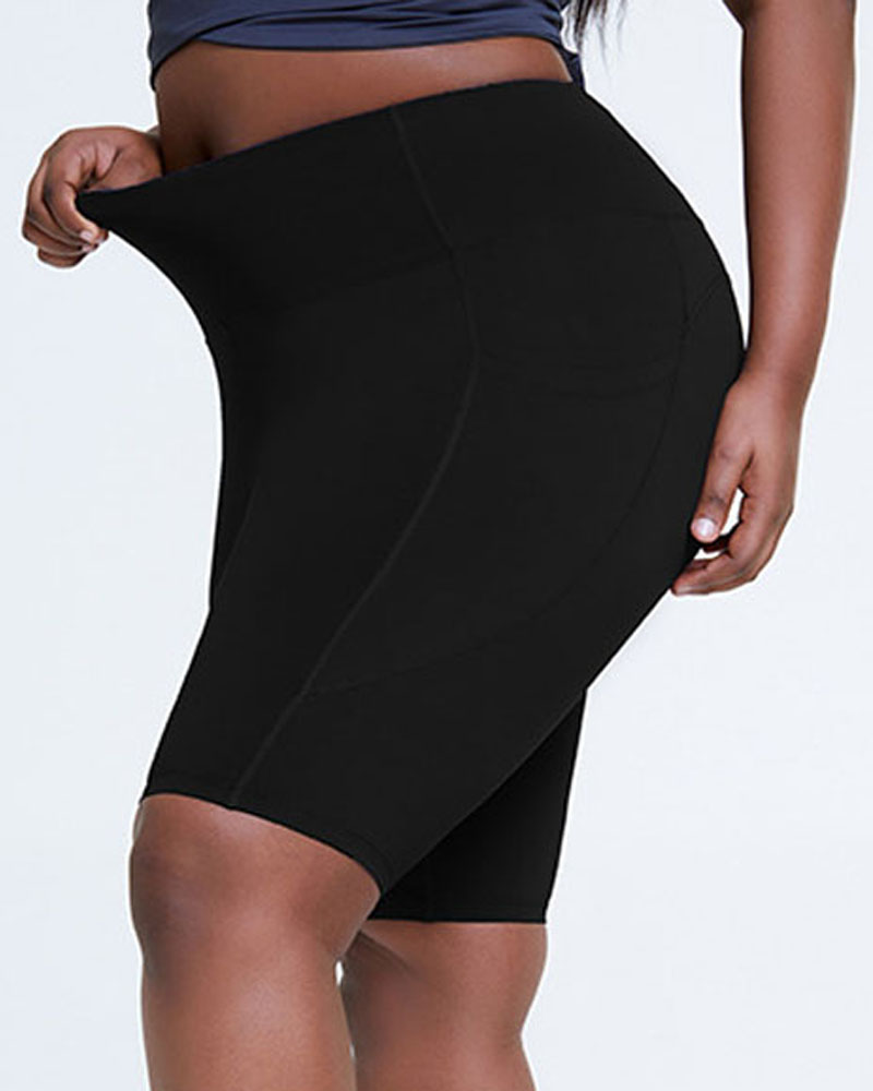 

Plus Size High Waist Tummy Control Butt Lift Active Shorts, Black