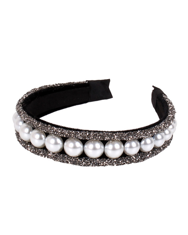 

1pc Rhinestone Pearls Decor Vintage Headband, Gray