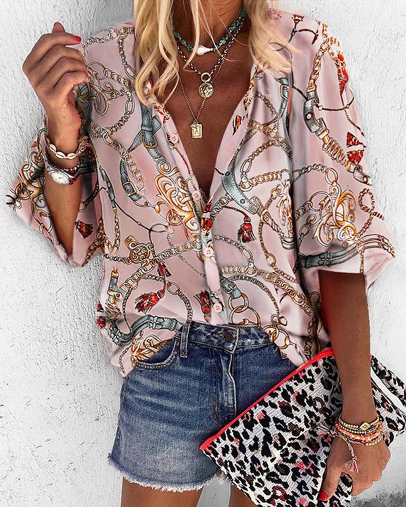 

Chain Print Buttoned Casual Shirt, Multicolor