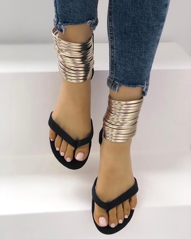 

Metallic Embellished Flip Flops Platform Sandals, Black