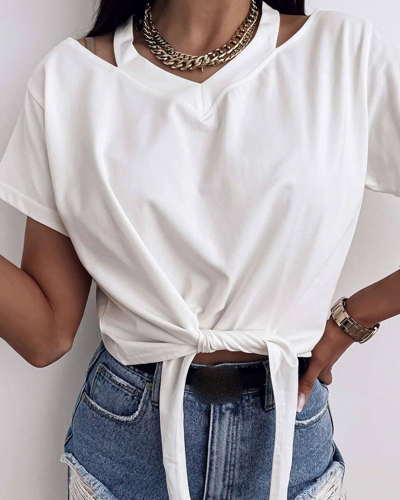 

Halter Cutout Short Sleeve Basic T-shirt, White