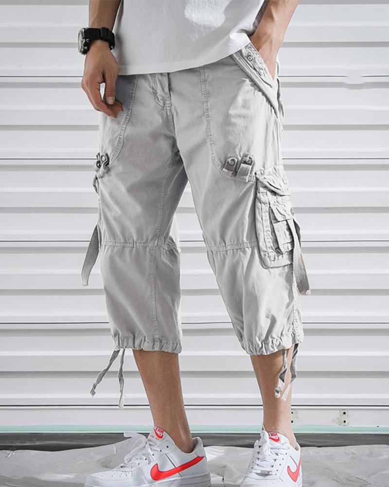 

Solid Color Cargo Short Pants, Gray