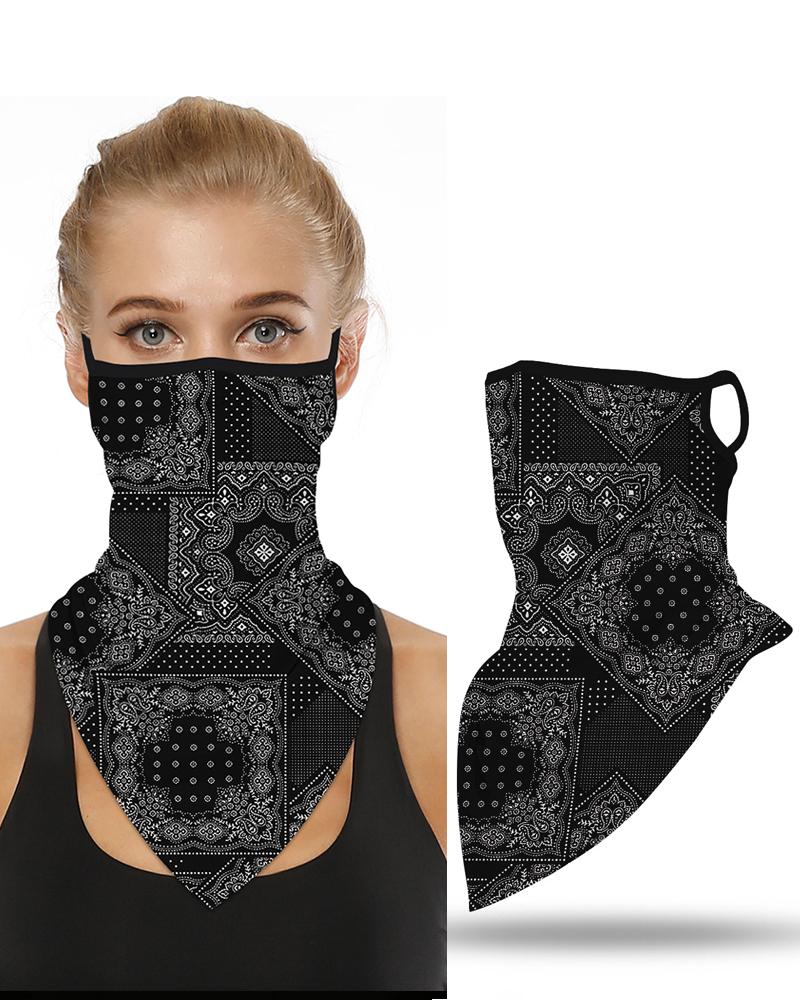 

Print Breathable Ear Loop Face Cover Bandana Windproof Motorcycling Dust Outdoors, Black