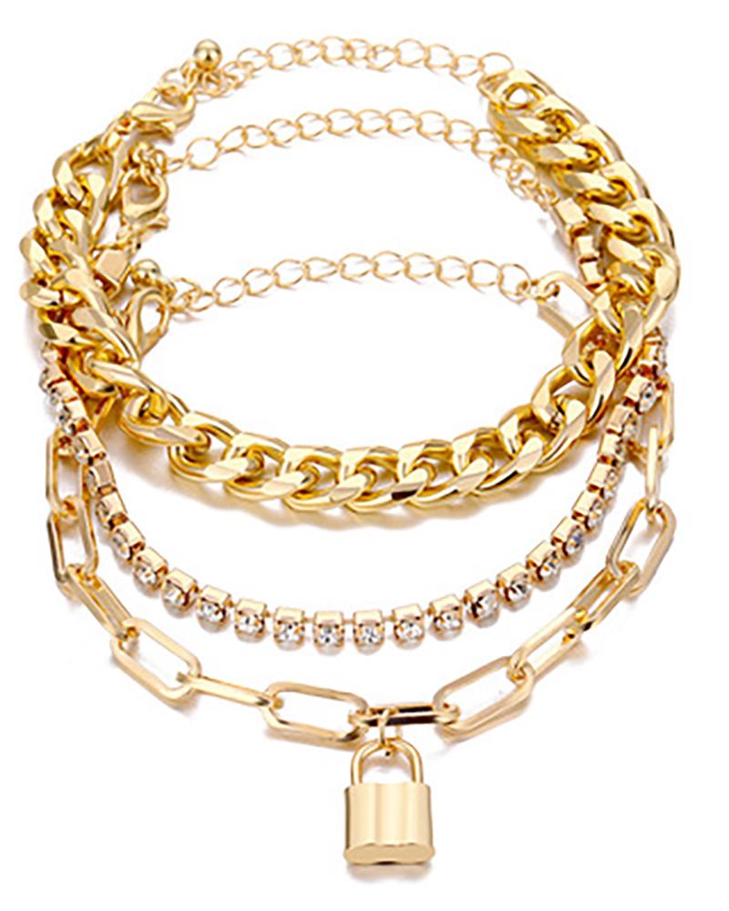 

Link Chain Lock Pendant Studded Bracelet, Style1