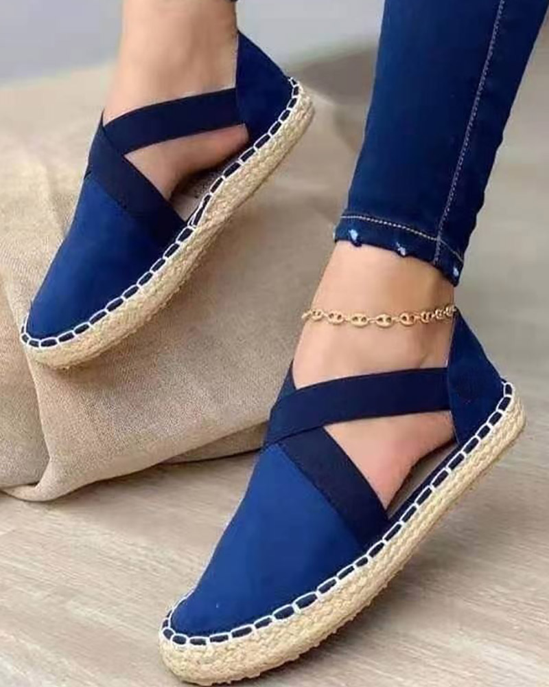 

Straw Bandage Cutout Slip-on Shoes, Blue