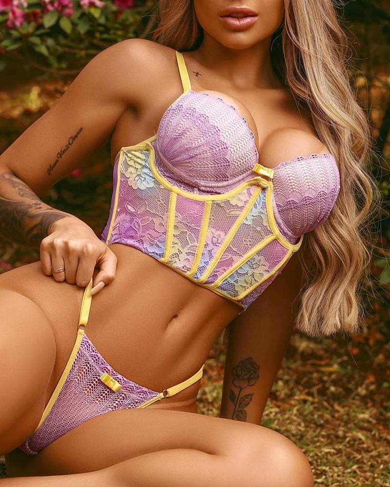 

Ombre Lace Corset Lingerie Set, Purple