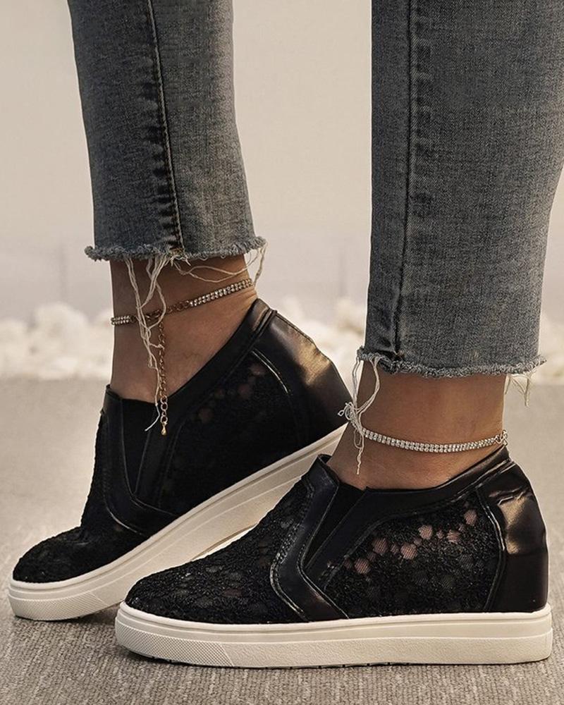 

Contrast Lace Hidden Wedge Wedding Bridal Sneakers, Black