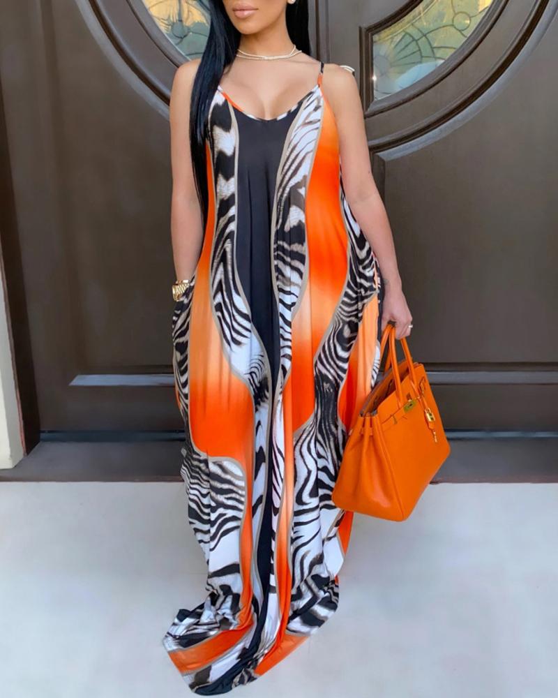 

Colorblock Spaghetti Strap Pocket Design Maxi Dress, Orange