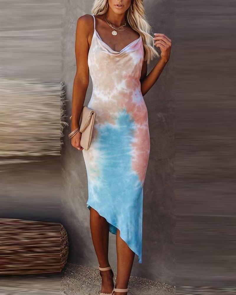 

Tie Dye Strap Slip Midi Dress, Multicolor