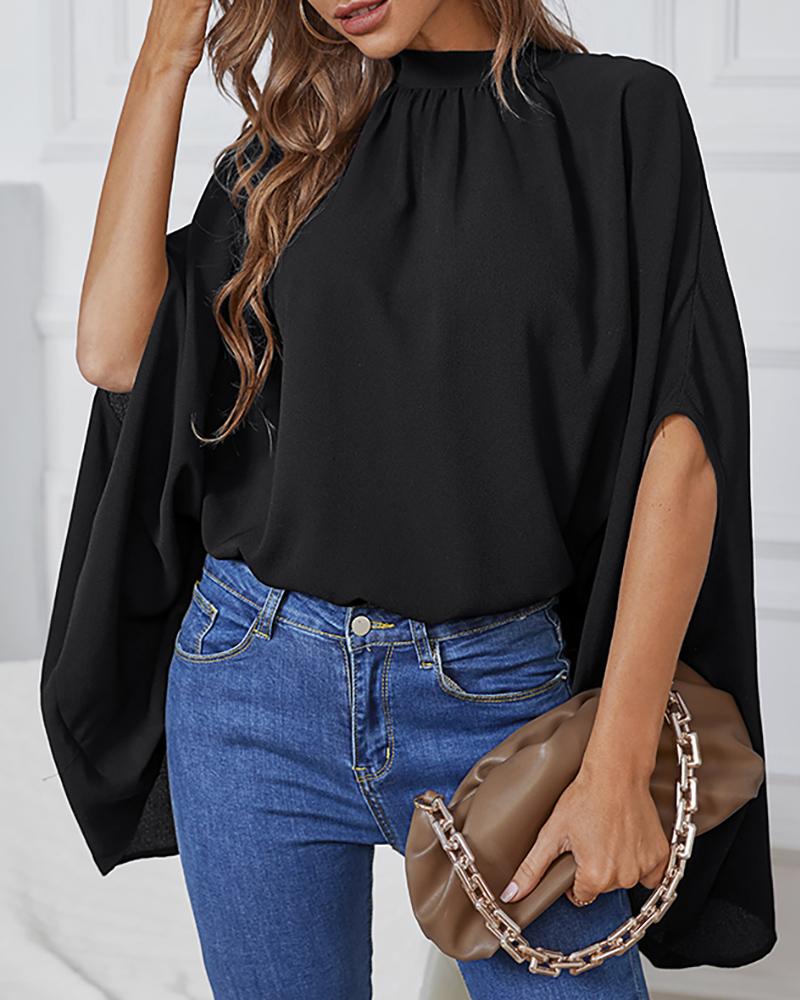 

Batwing Sleeve Cape Design Top, Black