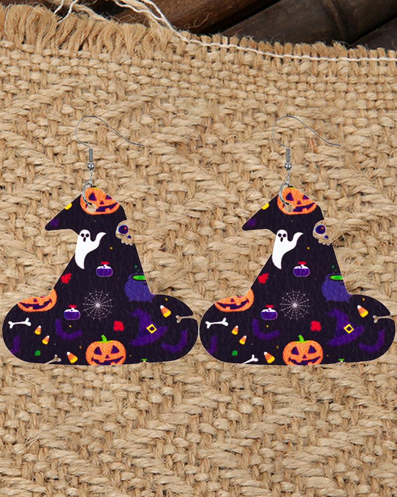 

1Pair Halloween Graphic Pumpkin Print Drop Earrings, Style1