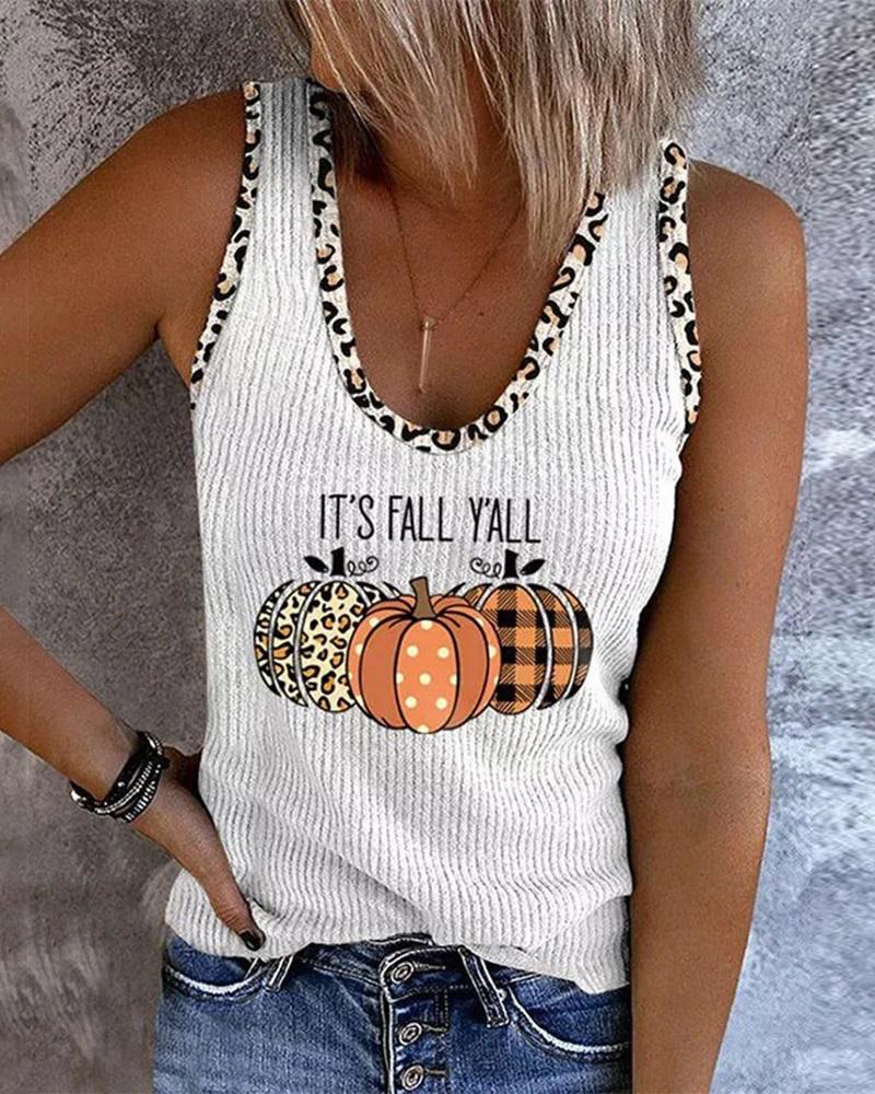 

Halloween Pumpkin Print Tank Top, Beige