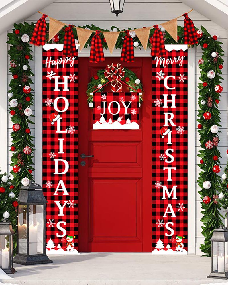 

1Pairs Christmas Letter Print Plaid Banner For Front Door, Style2