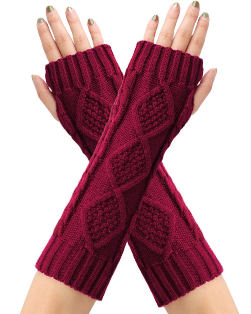 

1Pair Knit Fingerless Gloves, Wine red