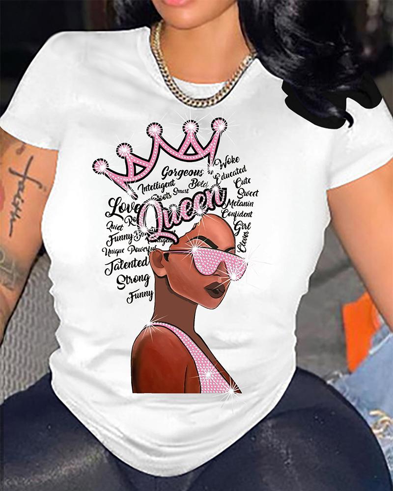 

Plus Size Figure Letter Print Casual T-shirt, White