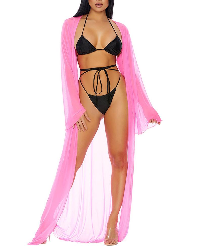 

Bell Sleeve Sheer Mesh Cover Up, Pink