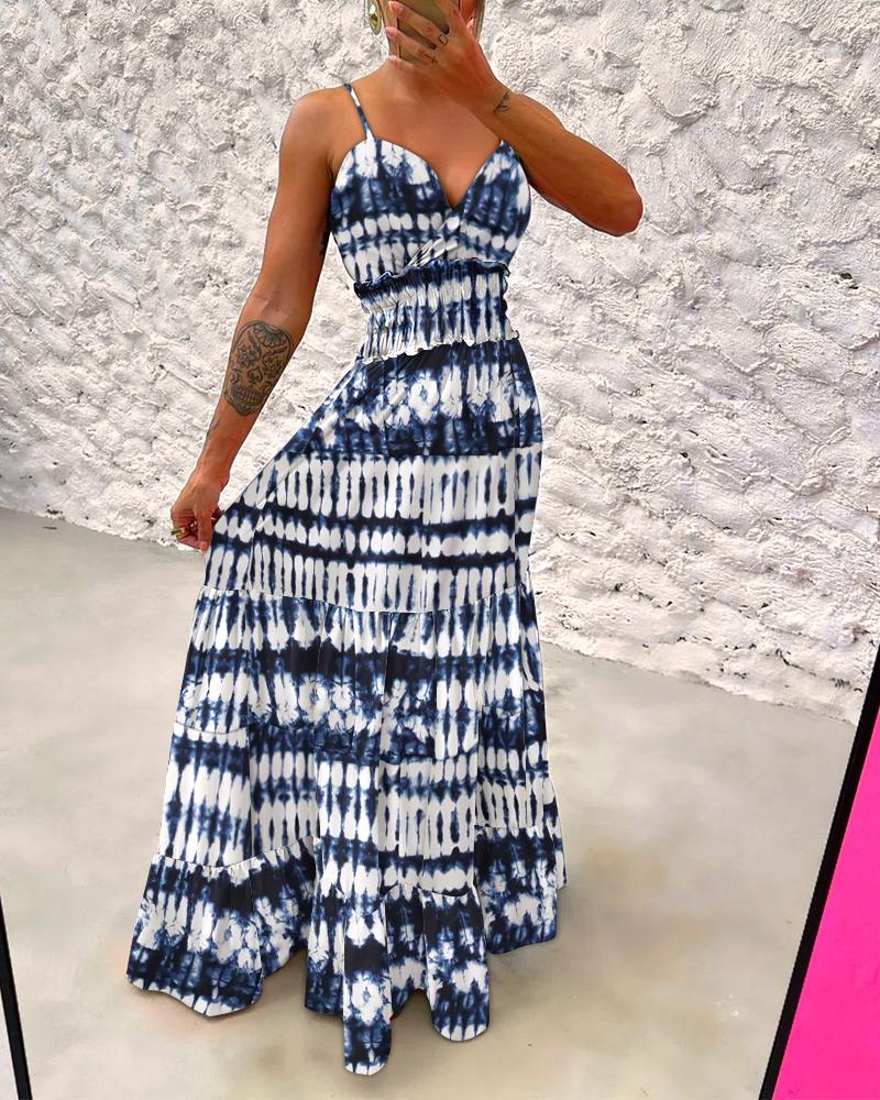 

Tie Dye Print Halter Backless Maxi Dress, Blue