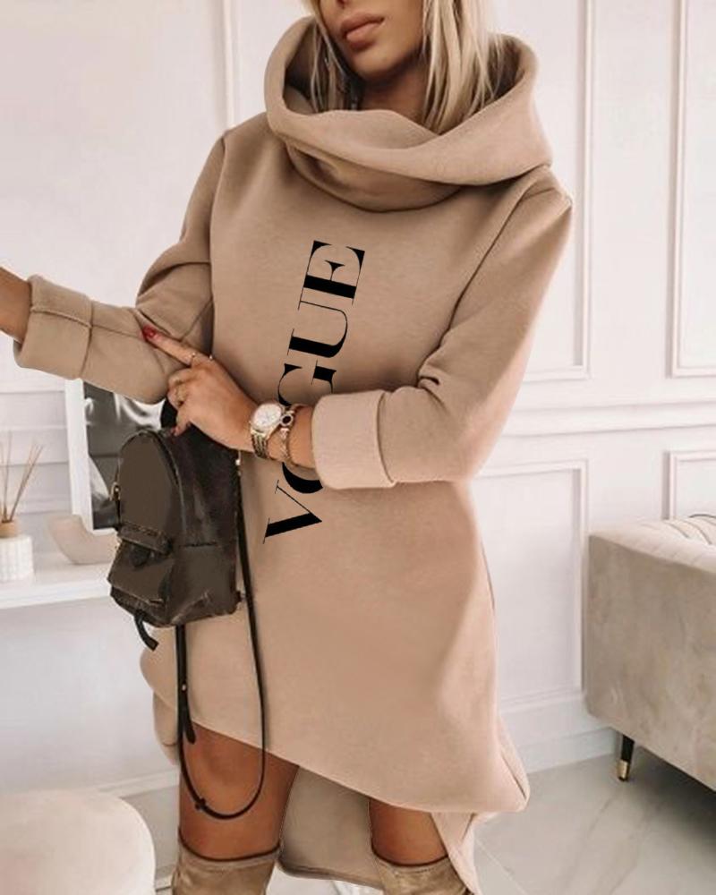 

Letter Print Long Sleeve Sweatshirt Dress, Brown