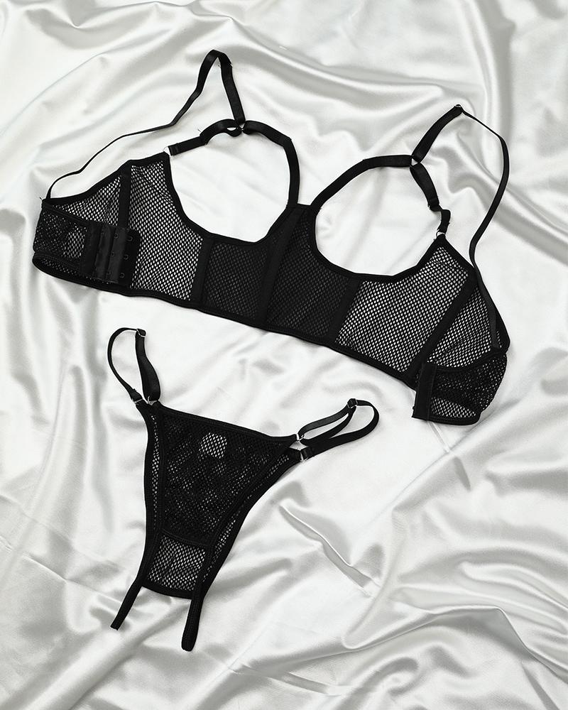 

Sexy See-through Fishnet Sling Bra Sets, Black