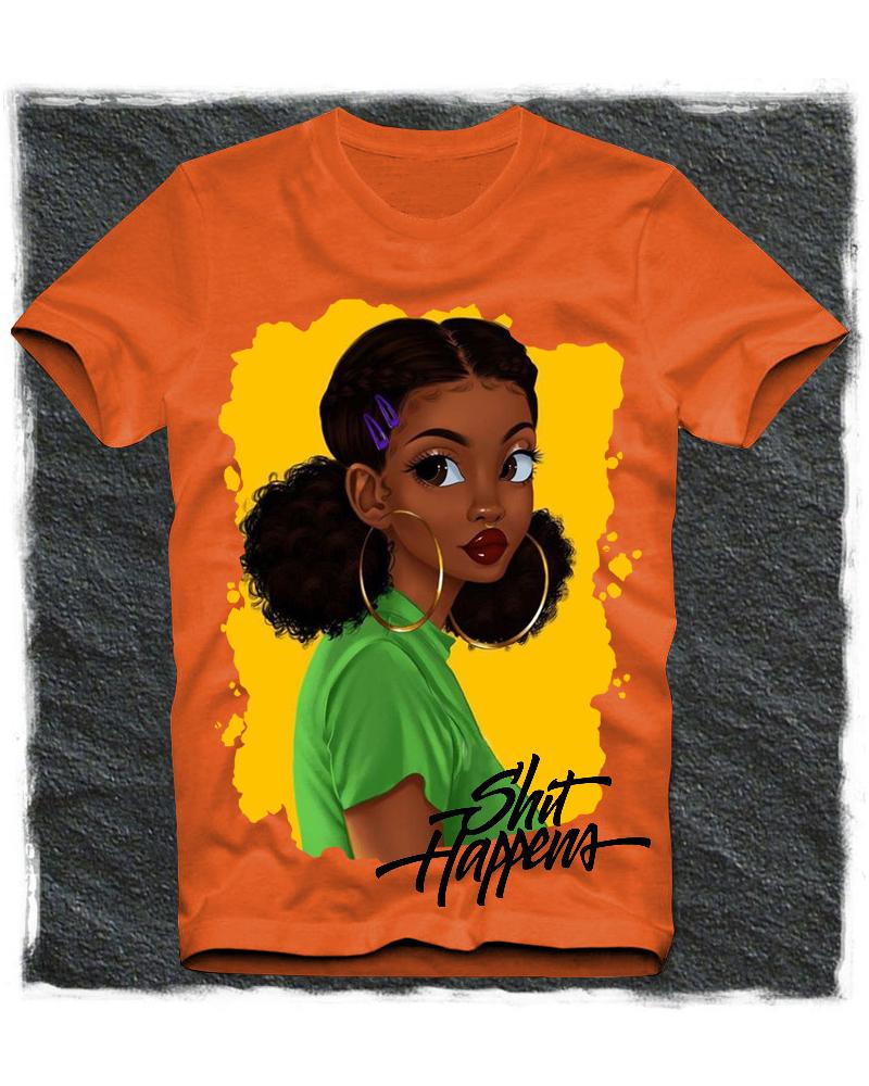 

Girl Print Short Sleeve Loose T-shirts, Orange