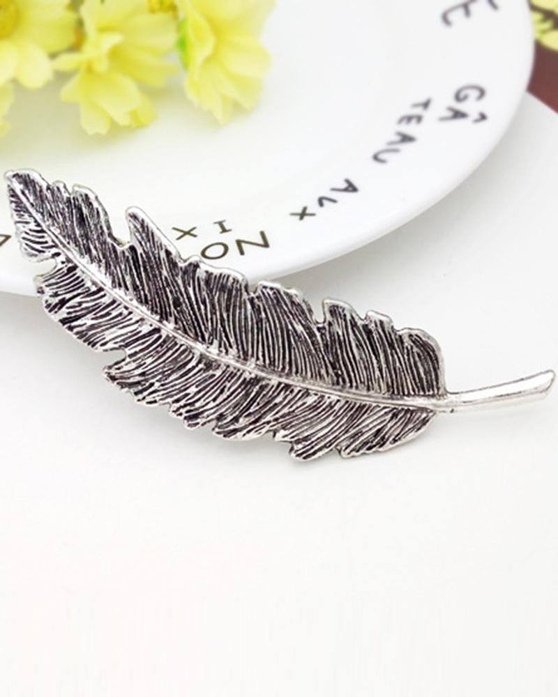 

1pc Feather Leaf Shaped Gift Hair Clip, Gray