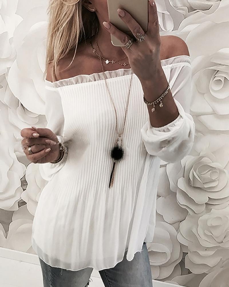 

Off Shoulder Mesh Casual Blouse, White