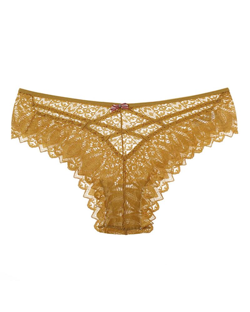 

Bowknot Decor Crochet Lace Criss Cross Panty, Yellow