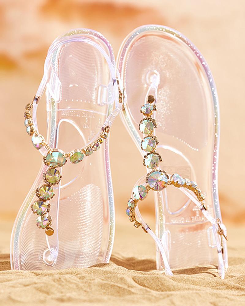 

Colorful Rhinestone Clear Perspex Flip Flops