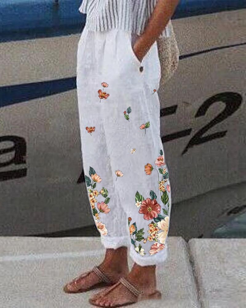 

Floral Print Pocket Detail Casual Pants, Style2