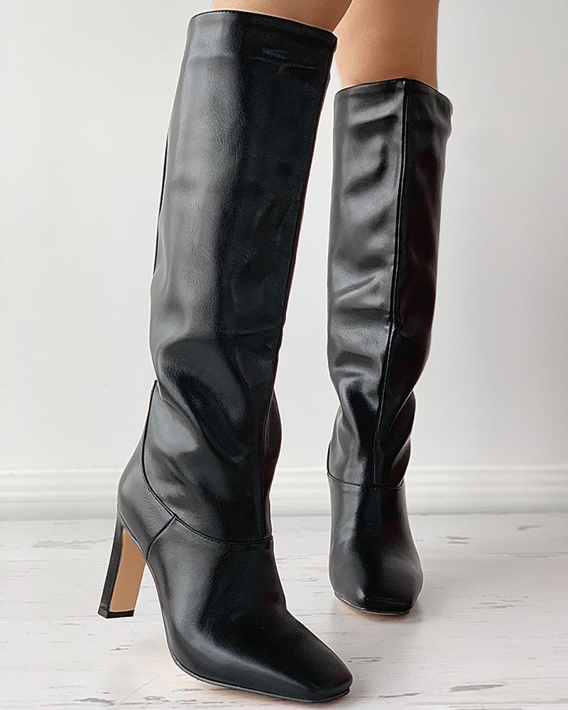 

Square Toe Plain Heel Boots, Black