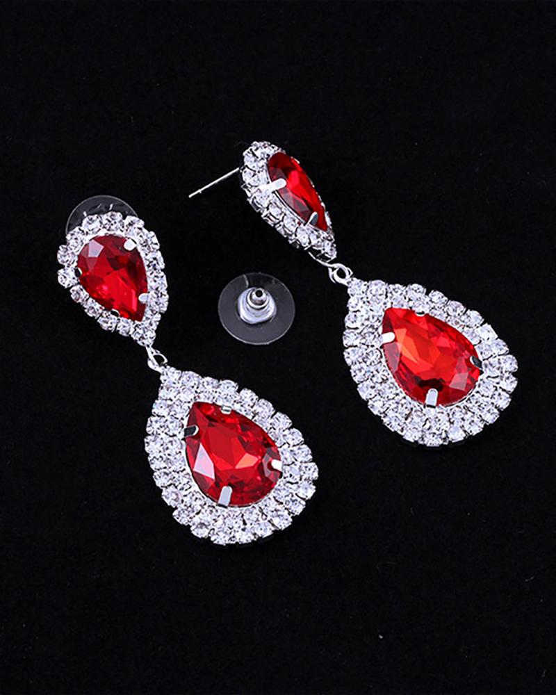 

Waterdrop Rhinestone Drop Earrings, Red