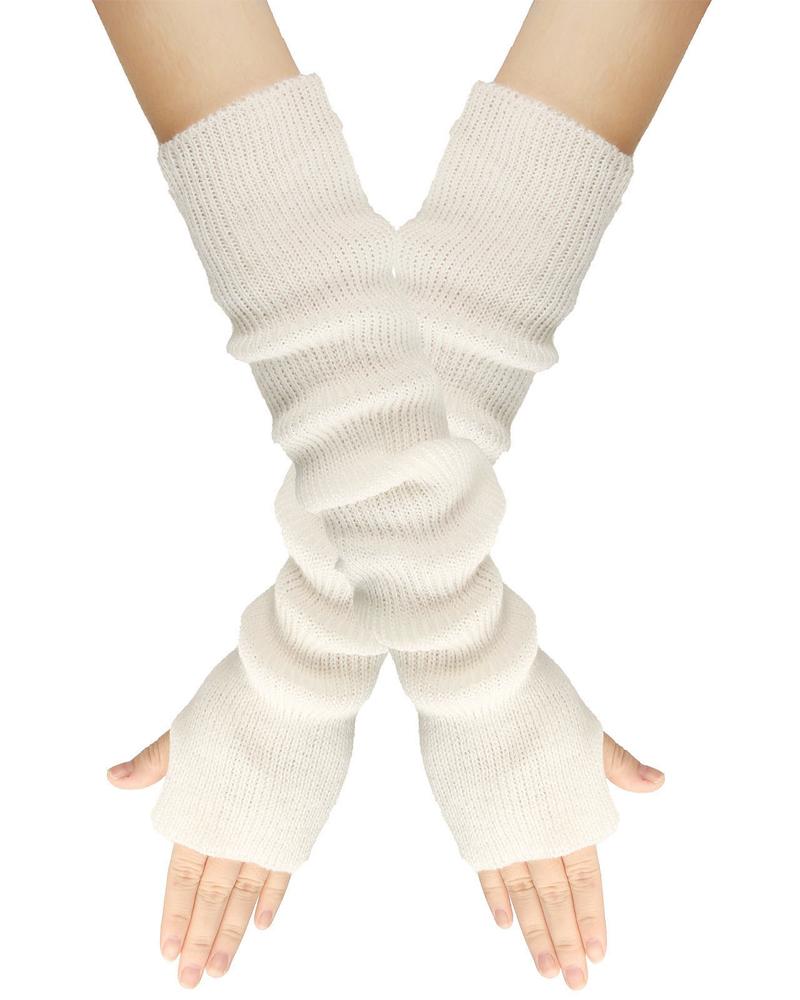 

1Pair Warm Knit Fingerless Gloves, White