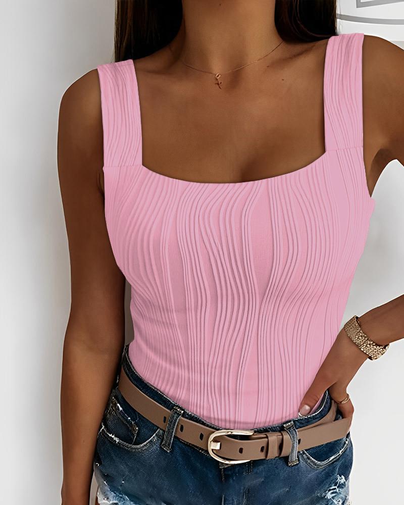 

Square Neck Textured Tank Top, Pink