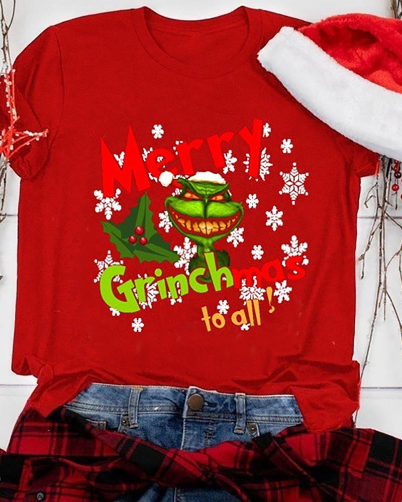 

Christmas Grinches Letter Print T-shirt, Red