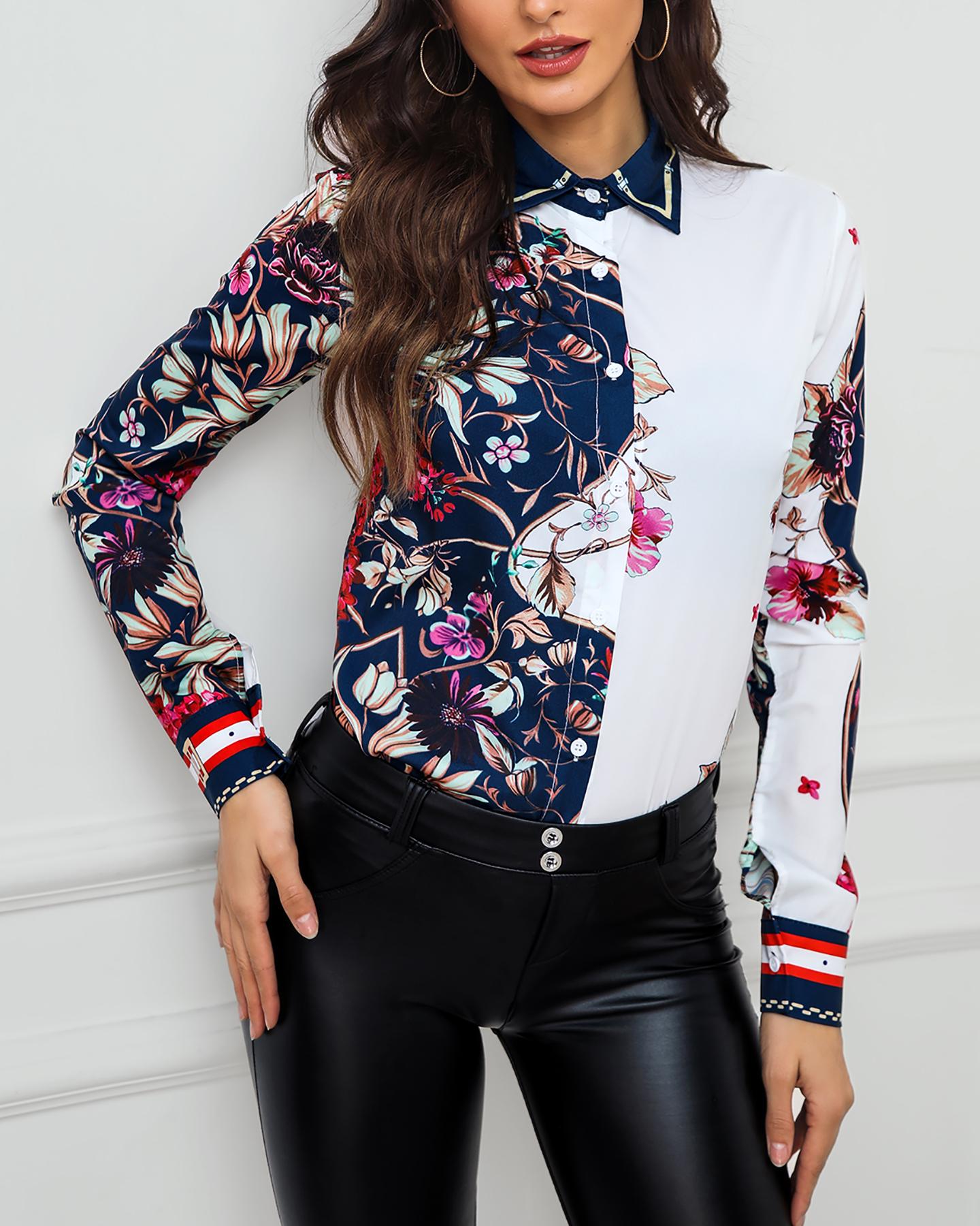 

Floral Print Long Sleeve Shirt, Multicolor