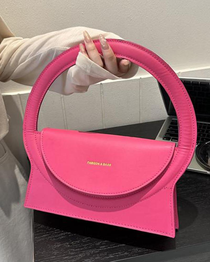 

Round Top Handle Flap Magnetic Crossbody Bag, Hot pink