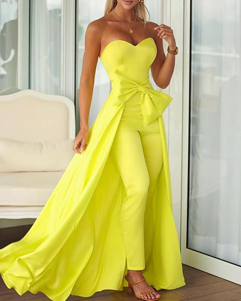 

Sleeveless Bandeau Bowknot Design Jumpsuit, Yellow