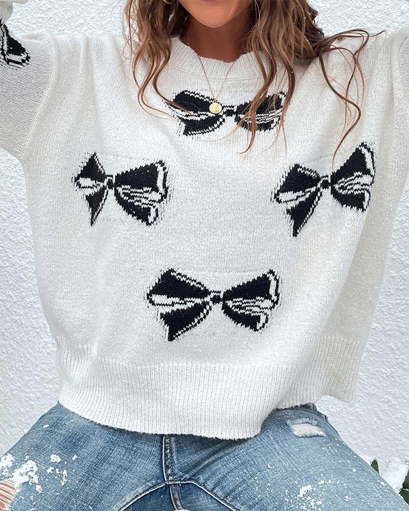 

Butterfly Print Drop Shoulder Sweater, White