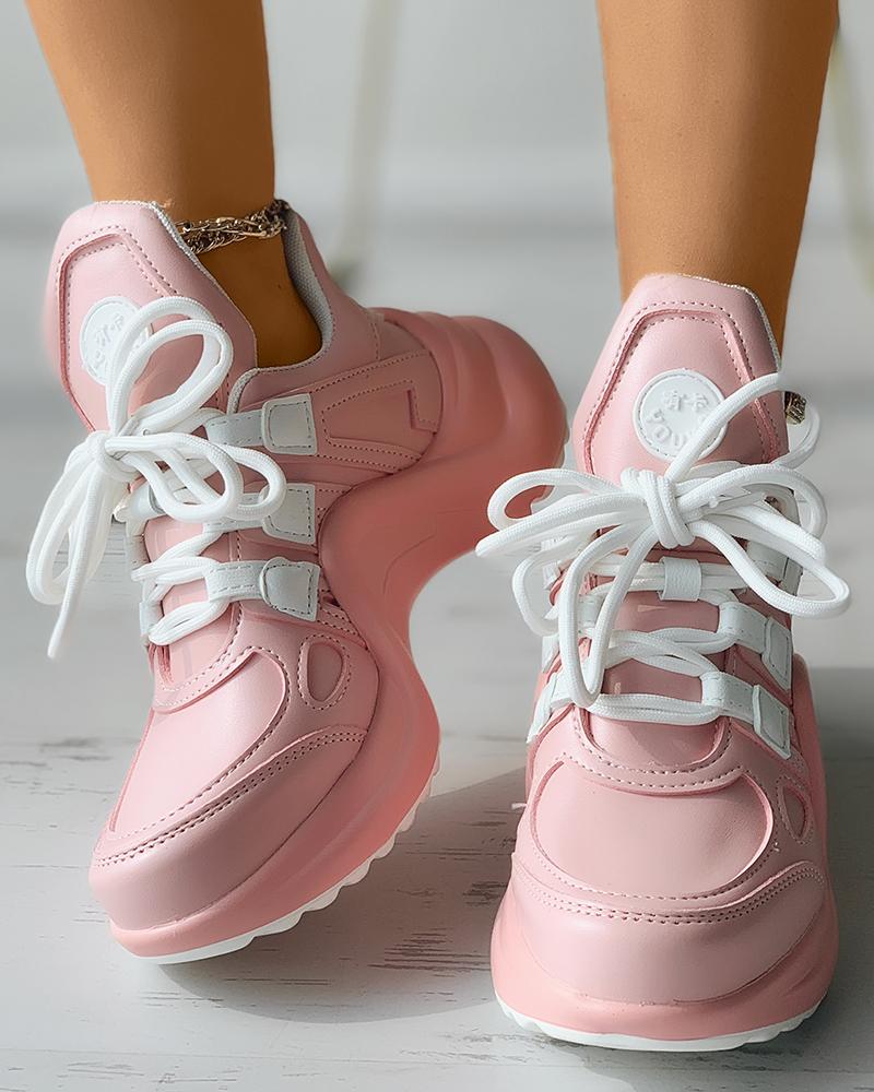 

Lace-up Front Wedge Sneaker, Pink