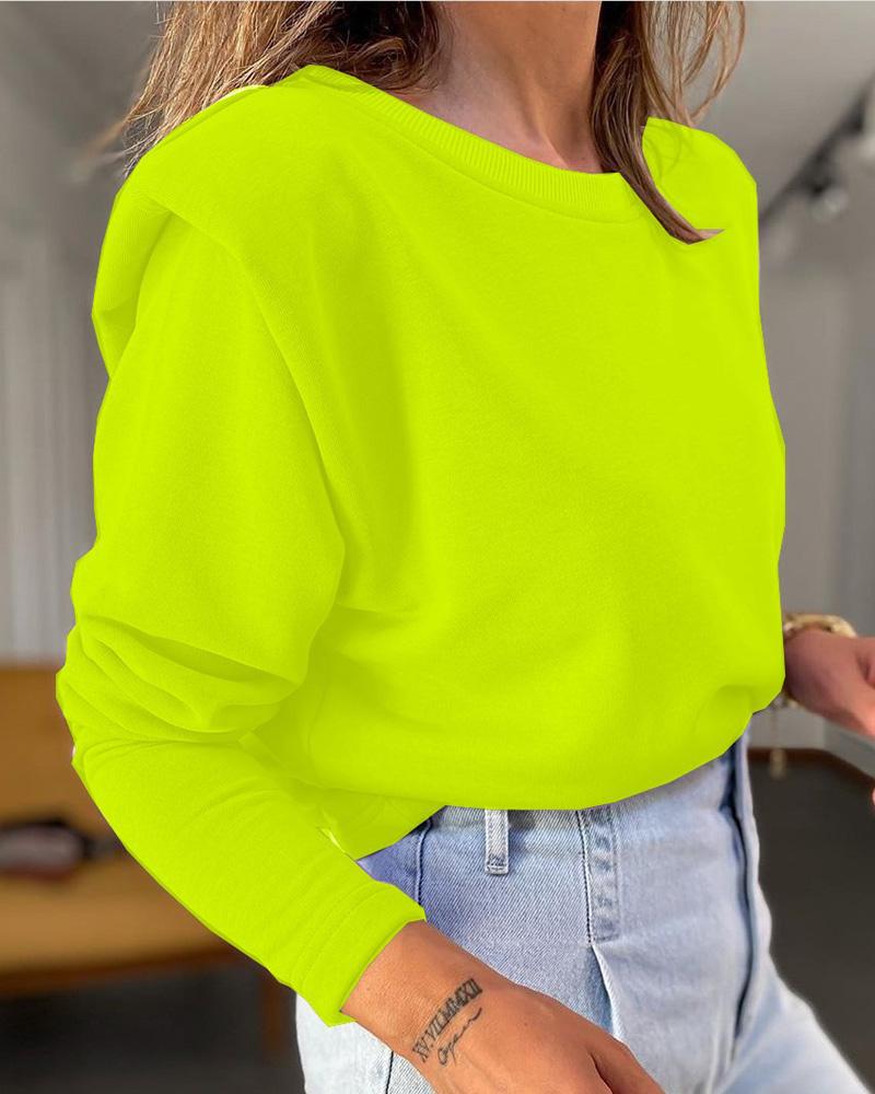 

Padded Shoulder Lined Long Sleeve Sweatshirt, Green