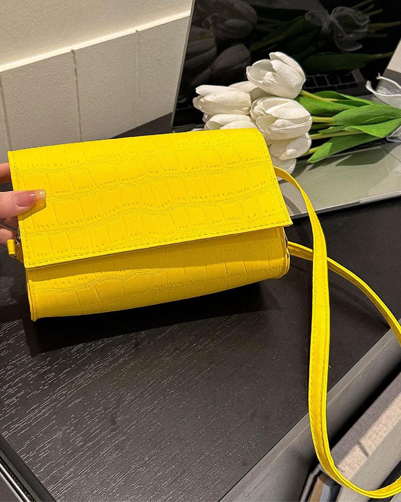 

Crocodile Flap Square Crossbody Bag, Yellow